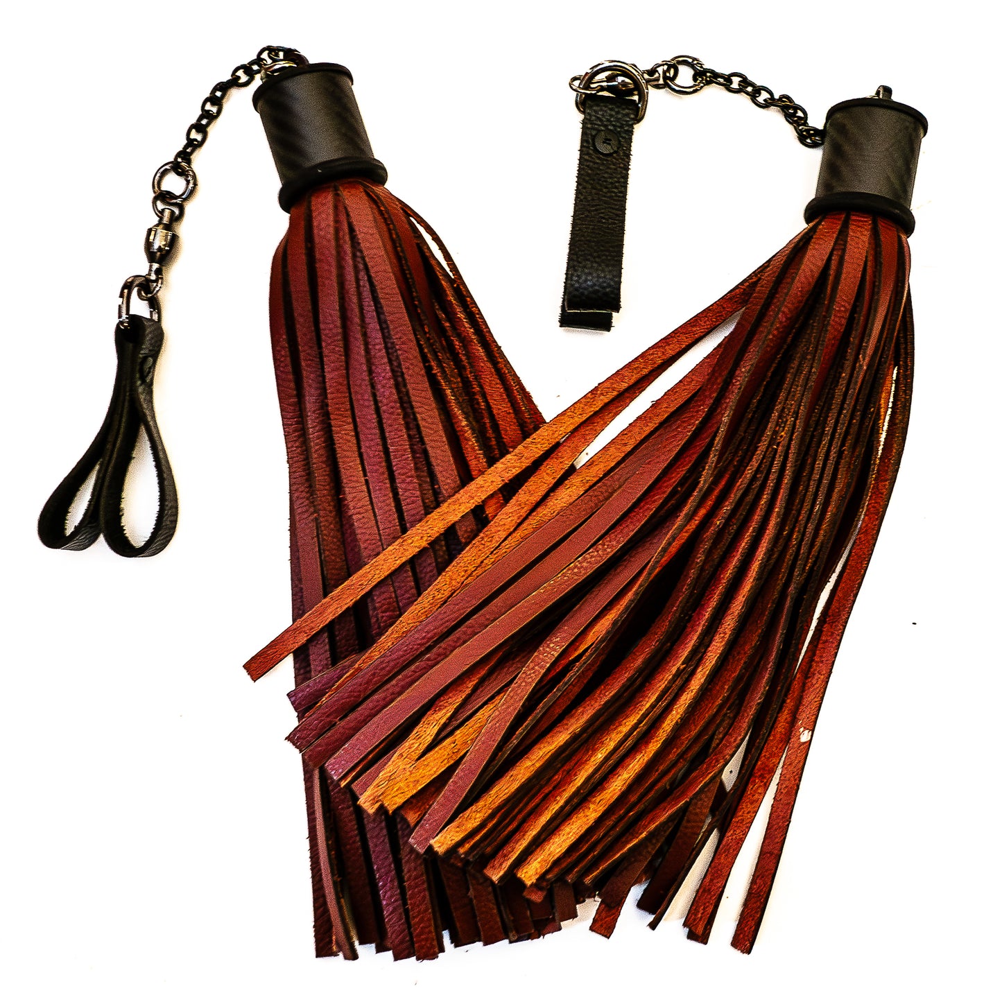 Poi/Blutrot. Fingerflogger (Paar, je 30cm Leder + 20cm Griff, Fingerschlaufen und Kette)