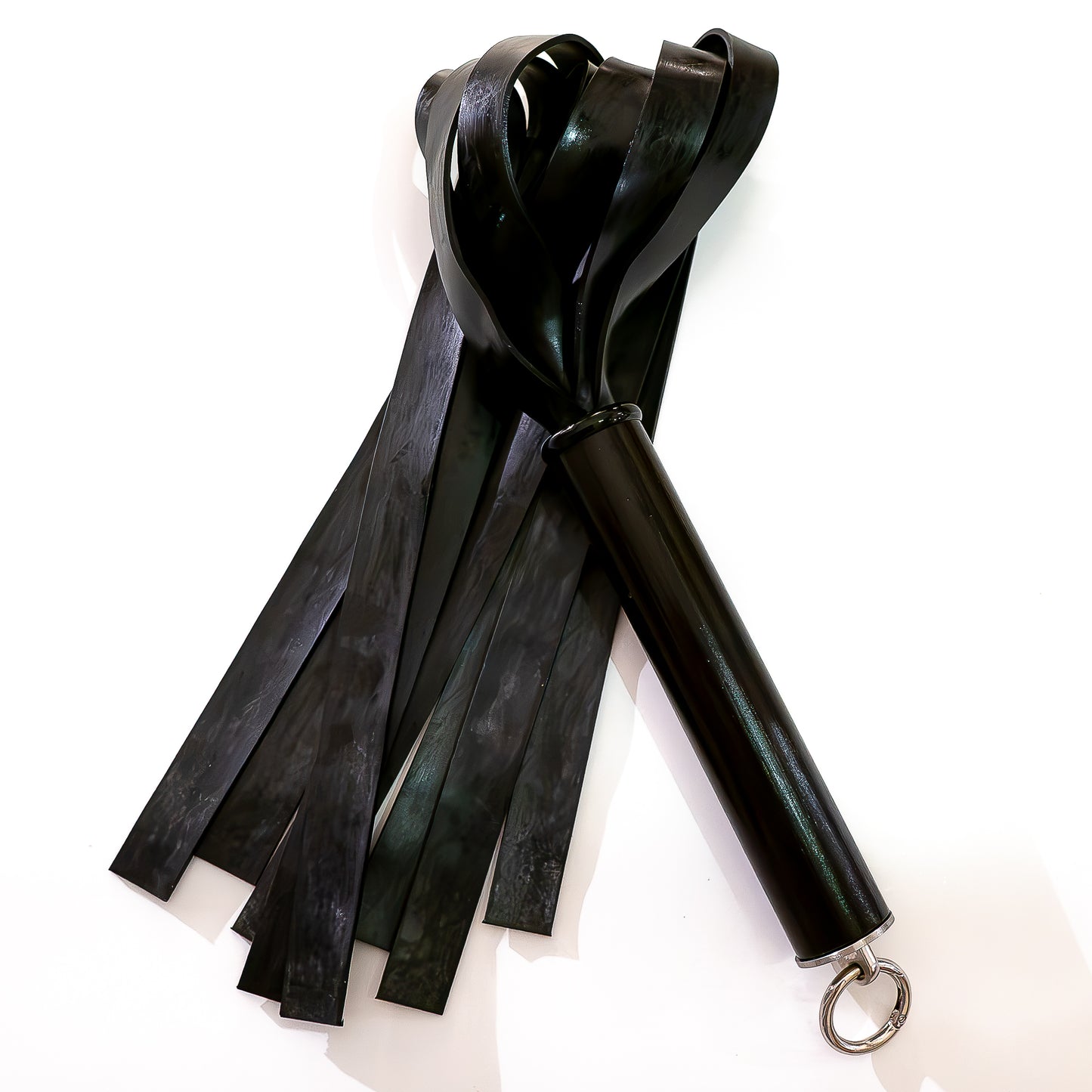 The Gimp/Zed. 61cm/24"schwerer Latex-Flogger mit breiten Strängen